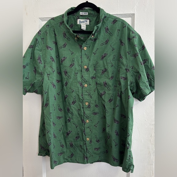 Duluth Trading BBQ Short Sleeve Shirt Size 3XL Green Lawnmowers Untucked Fit - Picture 1 of 3